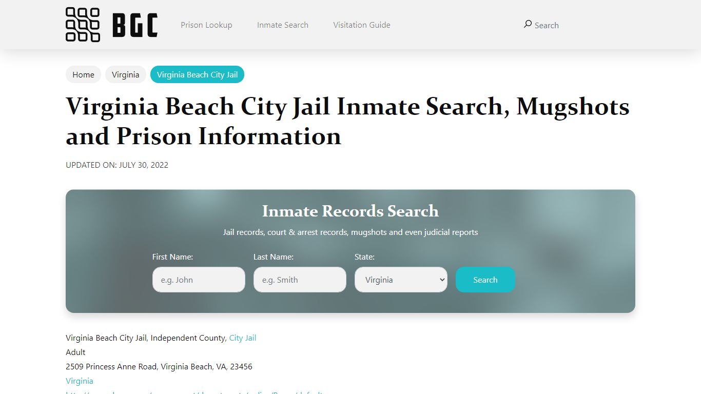 Virginia Beach City Jail Inmate Search, Mugshots and Prison Information